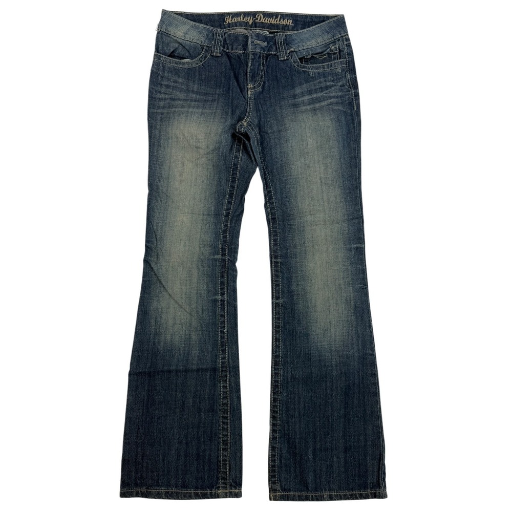 Harley Davidson Bootcut Denim Blue Jeans Low Rise‎ Sz 6 Cotton Spandex *Flaw